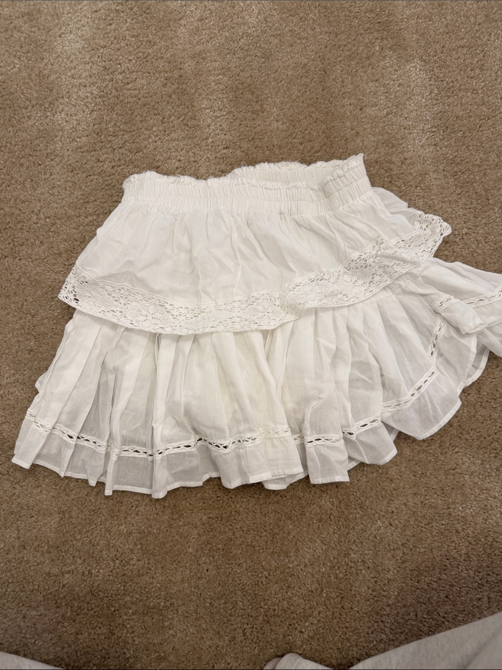 LoveShackFancy White Tiered Lace Mini Skirt